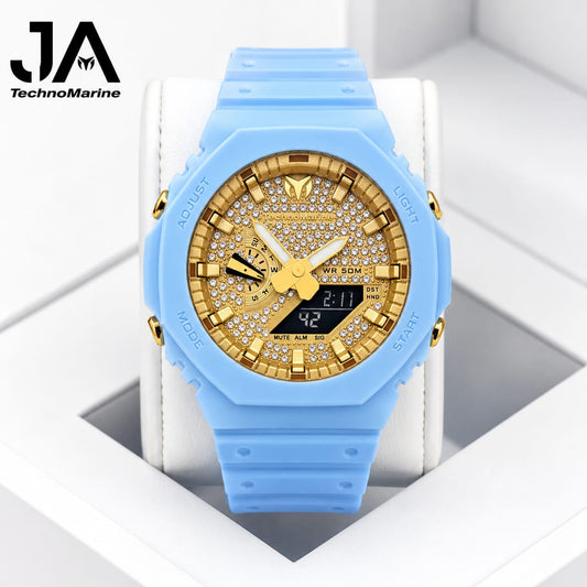 TechnoMarine HydraTech Nautilus with Stones Digital unisex Watch – Blue & Gold- 45.7mm Incluye pulsera gratis