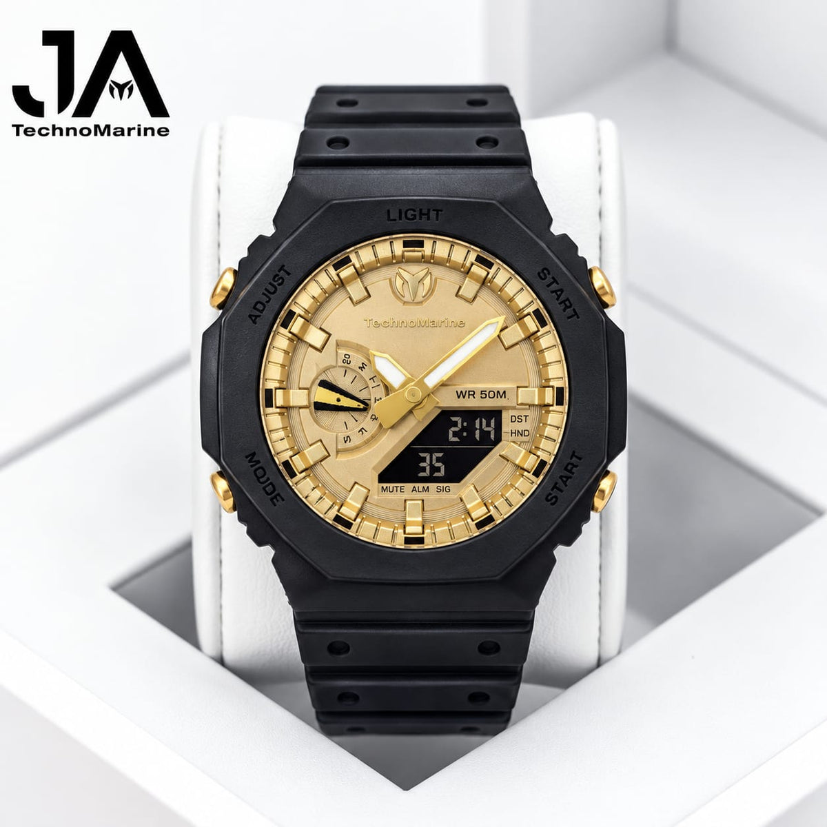 TechnoMarine HydraTech Nautilus Digital unisex Watch – Black & Gold- 45.7mm Incluye pulsera gratis