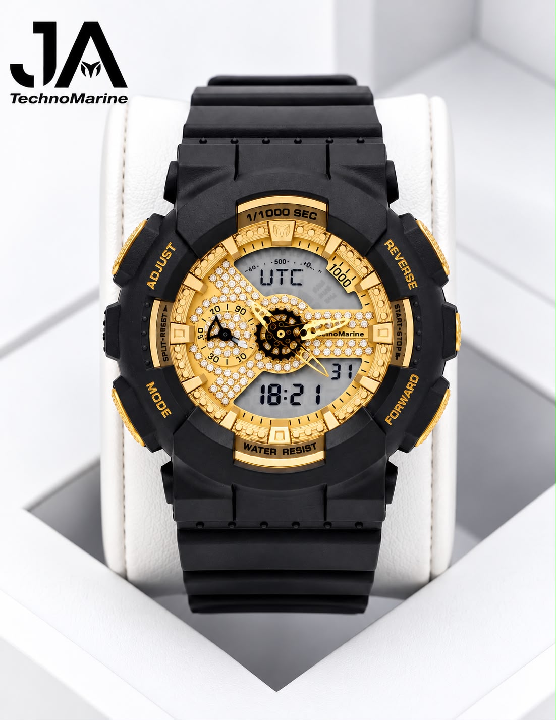 TechnoMarine HydraTech Nautilus with Digital Stone Unisex Watch –Black & Gold 51mm Incluye pulsera gratis