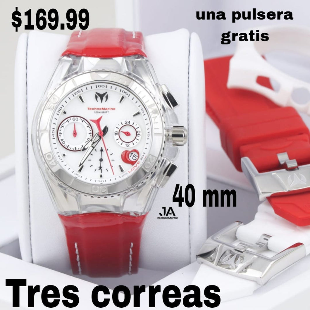 𝐓𝐄𝐂𝐇𝐍𝐎𝐌𝐀𝐑𝐈𝐍𝐄 Valentine Chronograph White Dial women Watch 40mm