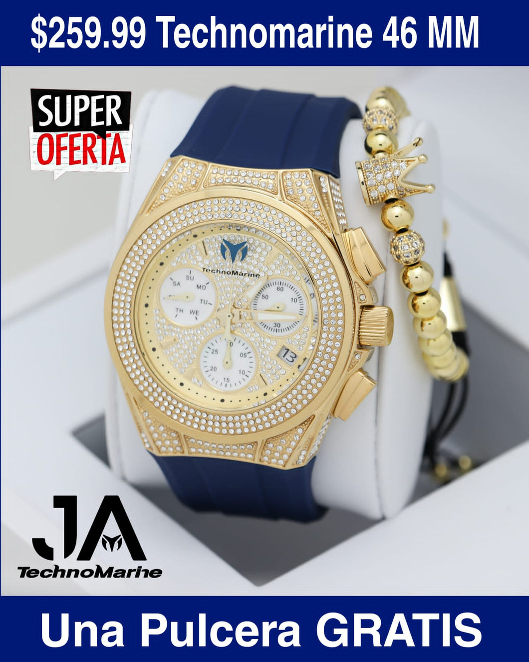 TECHNOMARINE (Pave) Cruise Collection Maquina Suiza Color Oro Una Pulsera Gratis