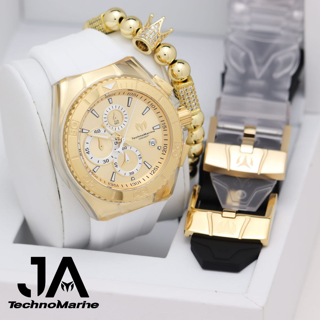 Technomarine Men's 46 mm  Cruise Star Qtz Chrono Gold And Gold  Dial Men's Watch Tres Correas 