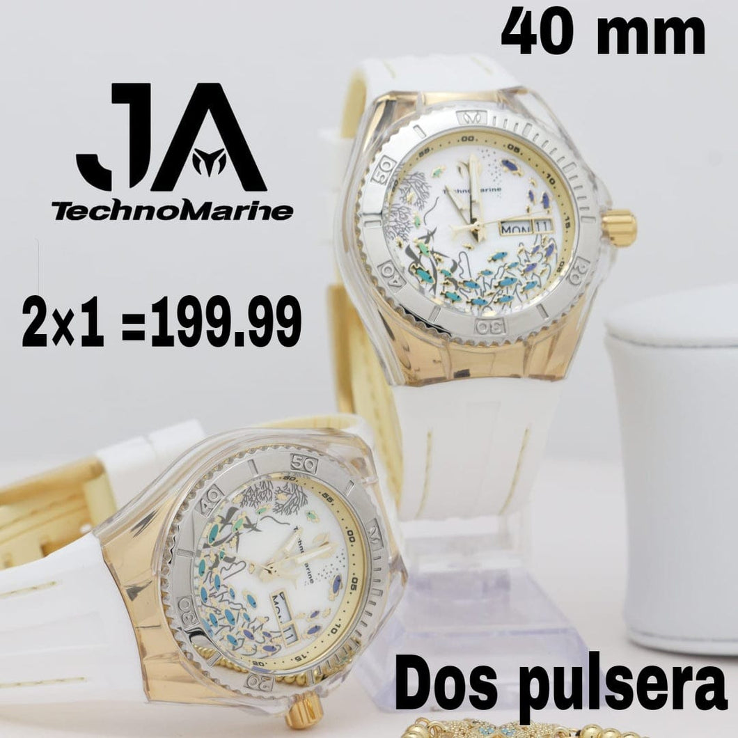 2×1 Dos TechnoMarine Women's 40mm Silicone  Band Steel Case Swiss Quartz Watch