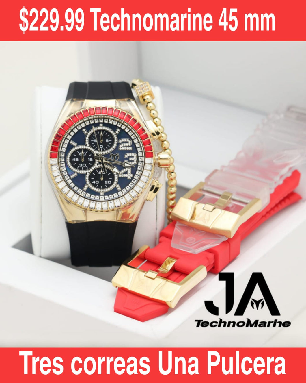 Technomarine Cruise Chronograph Quartz Crystal Black Dial Men's Tres Correas Una Pulsera