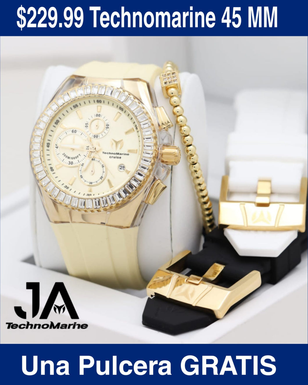 TechnoMarine Cruise Men's Watch - 45mm, Beige Tres Correas, Una Pulsera Gratis