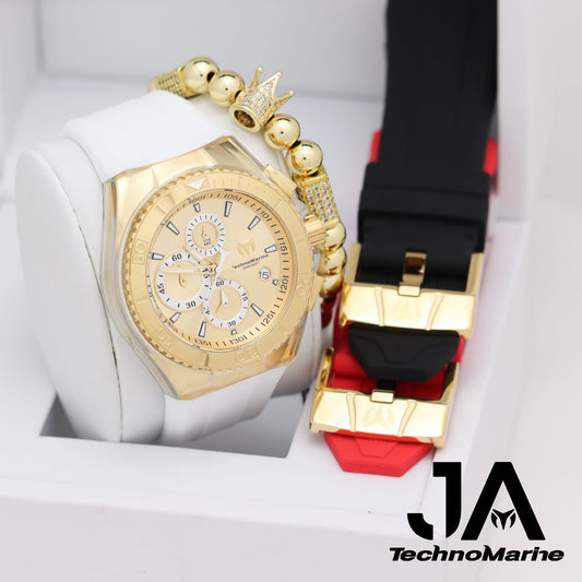 Technomarine Men's 46mm Cruise Star Qtz Chrono Gold And Gold Dial Men's Watch Three Straps