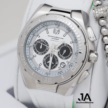 Cargar imagen en el visor de la galería, Technomarine 45mm Cruise Steel Silver Case Chronograph Men&#39;s Watch Correa Blanca Y Verde Neon
