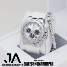 Cargar imagen en el visor de la galería, Technomarine 45mm Cruise Steel Silver Case Chronograph Men&#39;s Watch Correa Blanca Y Verde Neon
