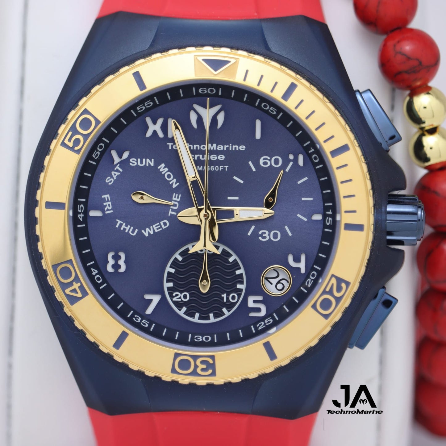 Technomarine Cruise California Chronograph Men's Watch Correa Roja Bisel Azul