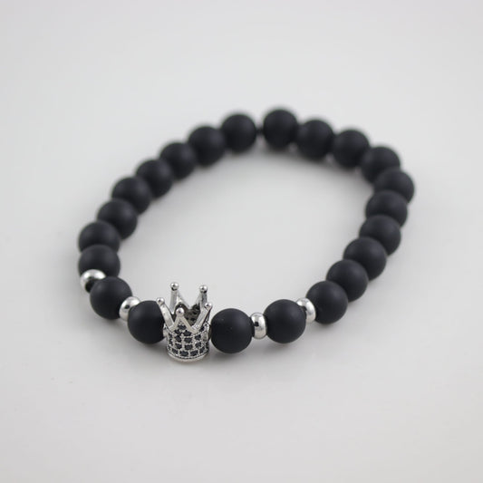 Black Men's Bracelet With Silver Crown