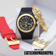 Load image into Gallery viewer, TECHNOMARINE Cruise Star Gold With Black Dial, Three Straps, Black, White, Red
