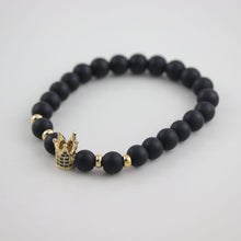 Load image into Gallery viewer, Black Adjustable Men&#39;s Bracelet with Golden Pieces
