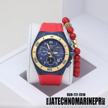 Cargar imagen en el visor de la galería, TECHNOMARINE Cruise California Chronograph Men&#39;s Watch Correa Roja Bisel Azul
