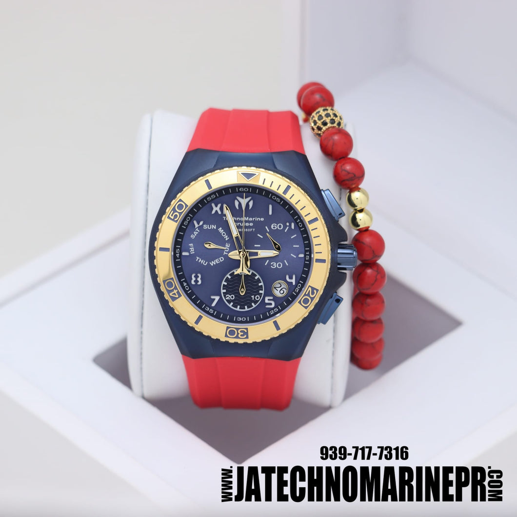 TECHNOMARINE Cruise California Chronograph Men's Watch Correa Roja Bisel Azul