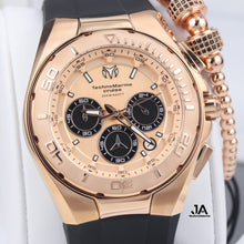 Cargar imagen en el visor de la galería, Technomarine Men&#39;s Cruise 45mm Black Leather Band Steel Case Quartz Rose Gold-Tone
