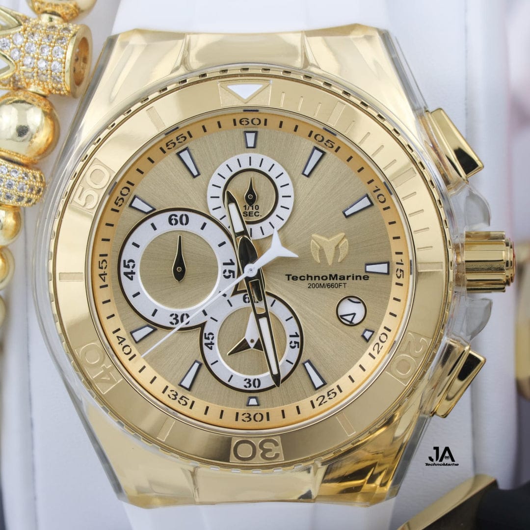 Technomarine Men's 46 mm  Cruise Star Qtz Chrono Gold And Gold  Dial Men's Watch Tres Correas