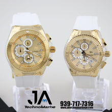 Load image into Gallery viewer, Set Two Technomarine Gold and Gold 46 mm and 40 mm Both Two white, black straps
