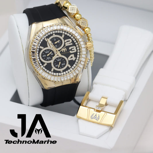 Technomarine Custom Botones y Hebilla VVS 1 Moissanite Cruise Glitz 45mm Gold w Stones Arrival 2022