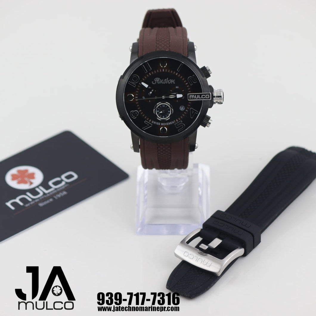 Mulco  Black Dial Brown Silicone Band Unisex Quartz Watch 45 mm