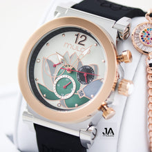 Cargar imagen en el visor de la galería, MULCO MW3  LA FLEUR LOTUSLOTUS NEGRA CORREA DE SILICONA RELOJES DE MUJER
