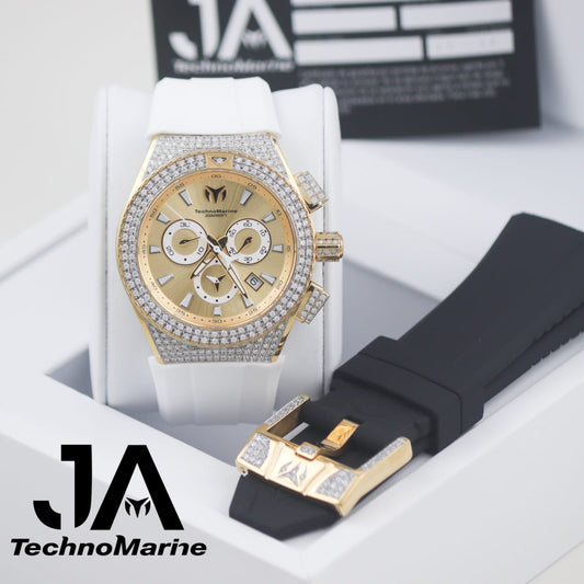 Technomarine Gold And Gold Swiss 46 MM Custom Cruise, Two Straps Two Buckle Custom