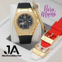 Load image into Gallery viewer, TechnoMarine Pave 40mm Para (Mujer ) Gold tornasol Tres Correas Una Pulsera Gratis
