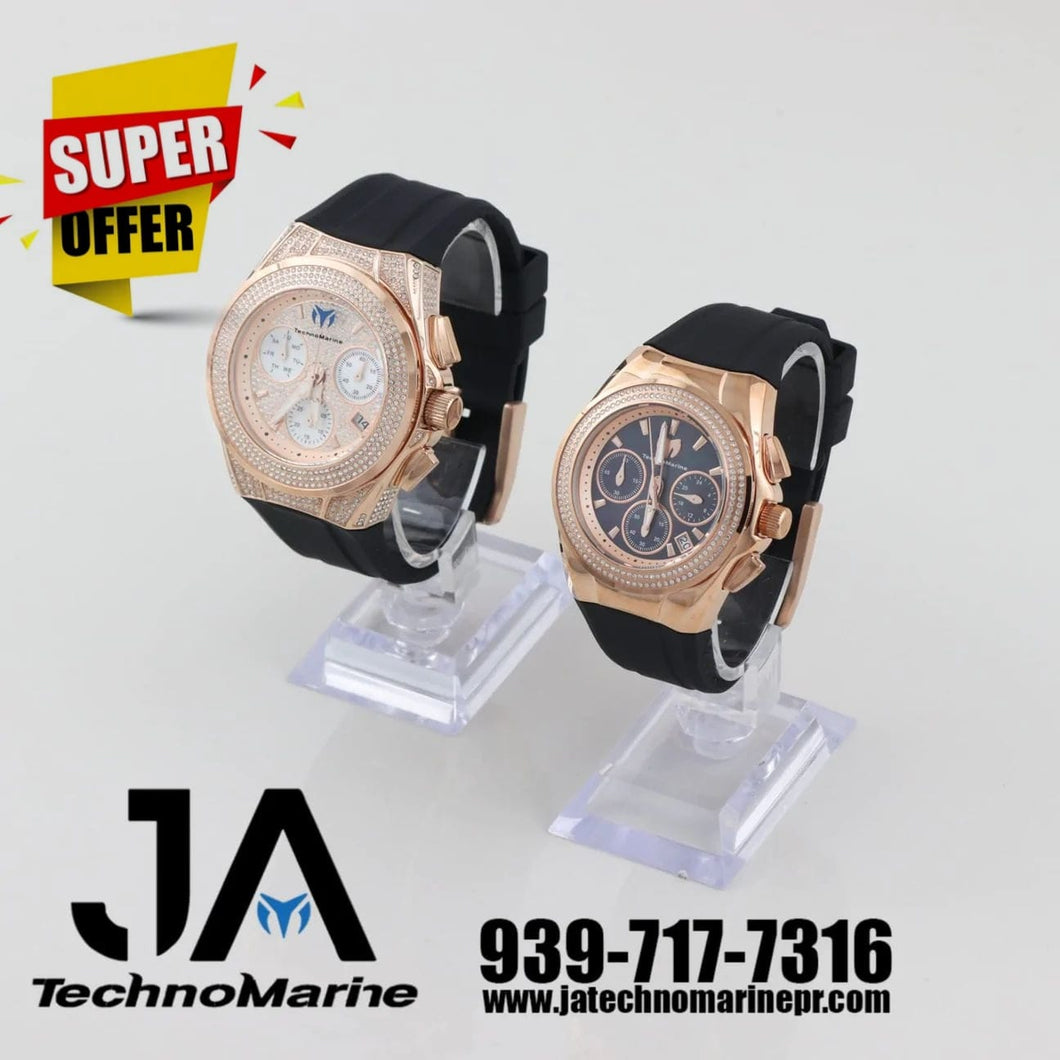 Set Technomarine (PAVE) 46 mm Hombre Cruise Collections Máquina SUIZA Color Oro Rosado Y 2021 TechnoMarine Custom Pave 40mm Para (Mujer )