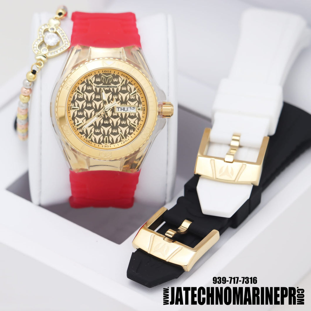TechnoMarine Cruise Monogram 40MM Gold Three Strap Pink, White & Black
