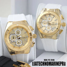 Cargar imagen en el visor de la galería, Set Dos Technomarine  Gold and Gold 46 mm y 40 mm Ambos Dos correas blanca, negra
