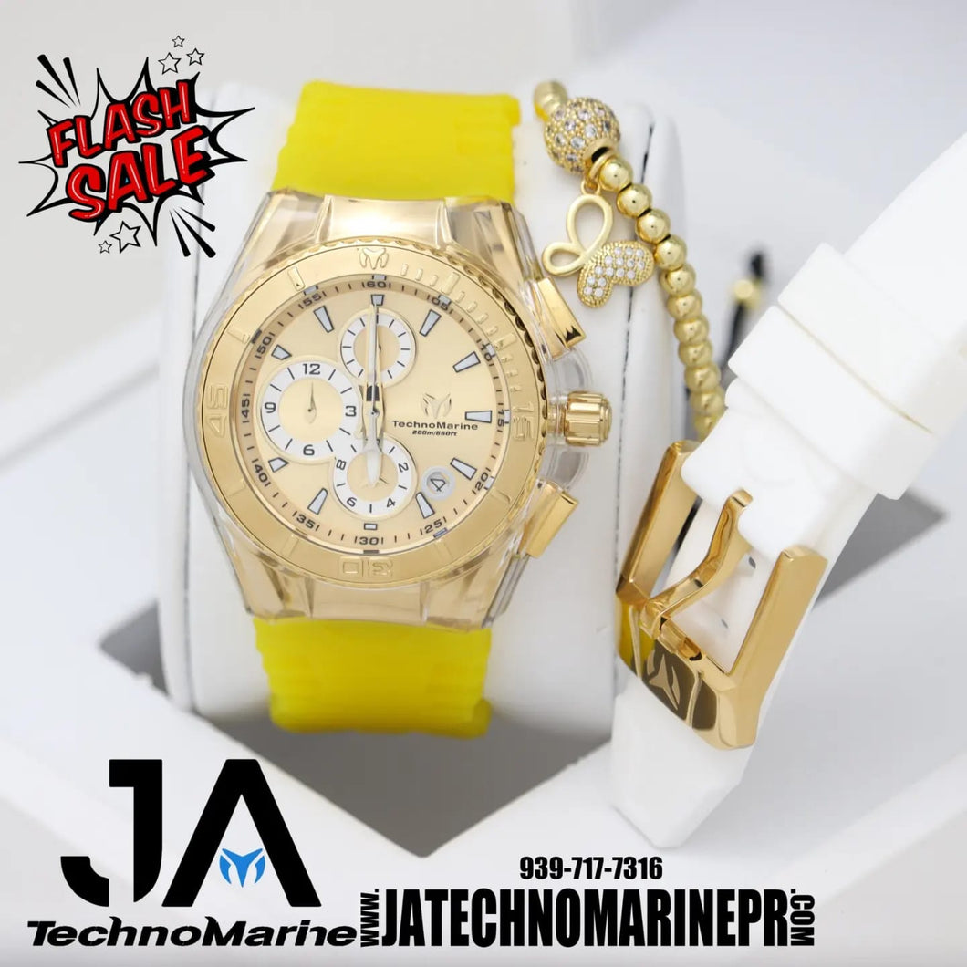 Technomarine Gold And Gold Womens Cruise Star 40MM Two Yellow And White Straps