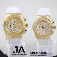 Cargar imagen en el visor de la galería, Set Dos Technomarine  Gold and Gold 46 mm y 40 mm Ambos Dos correas blanca, negra
