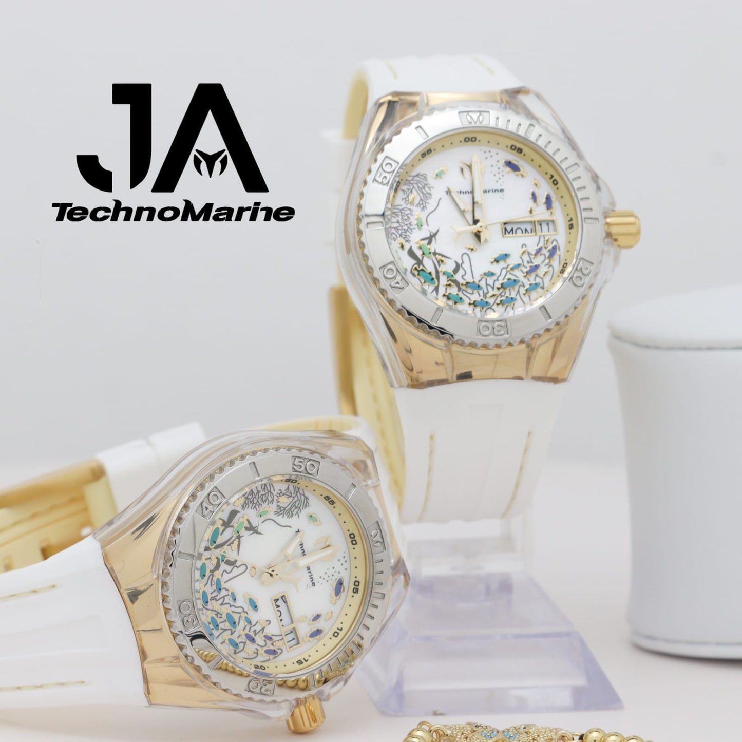 2×1 Dos TechnoMarine Women's 40mm Silicone  Band Steel Case Swiss Quartz Watch