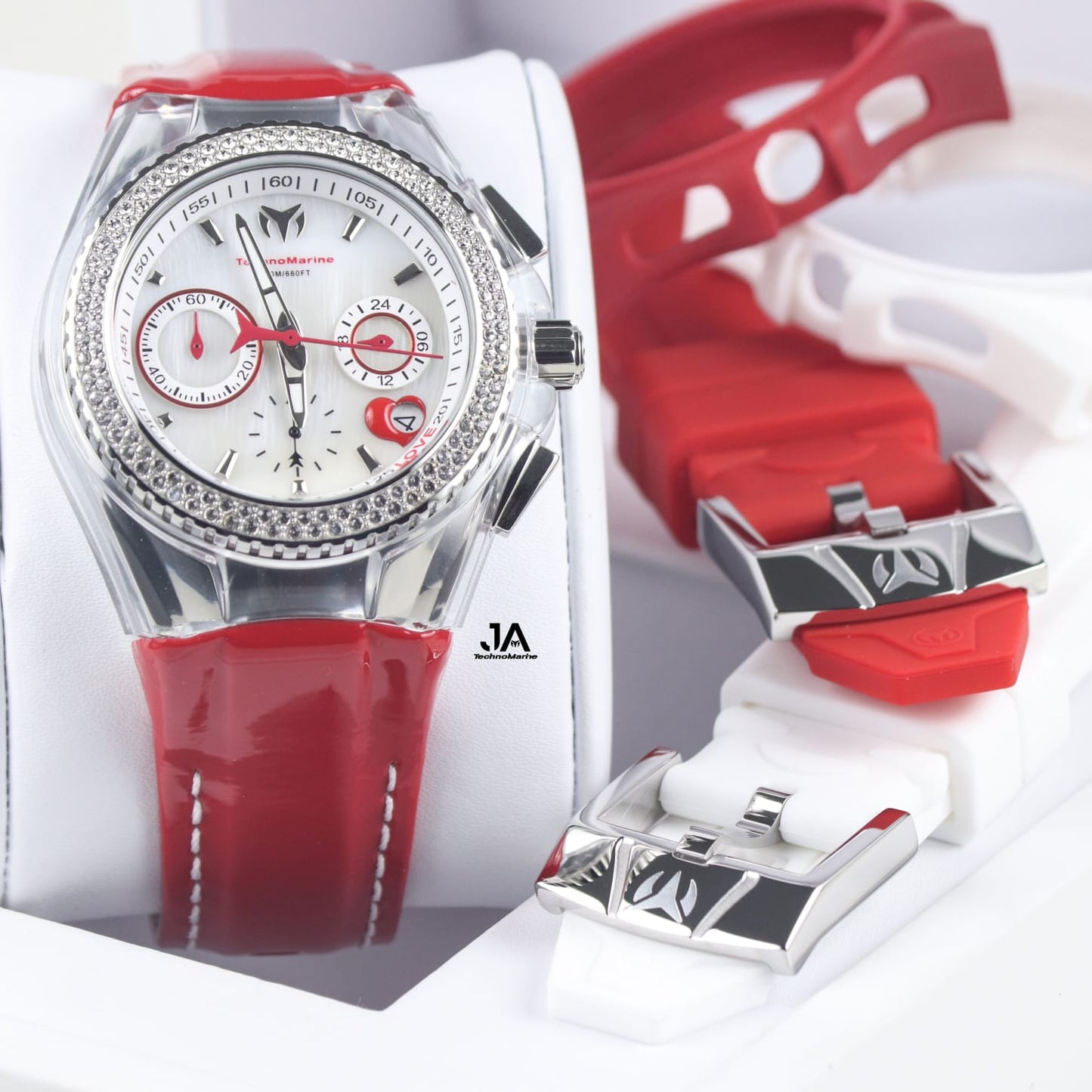 𝐓𝐄𝐂𝐇𝐍𝐎𝐌𝐀𝐑𝐈𝐍𝐄  Women's Cruise Valentine Quartz Chronograph White Dial Watch