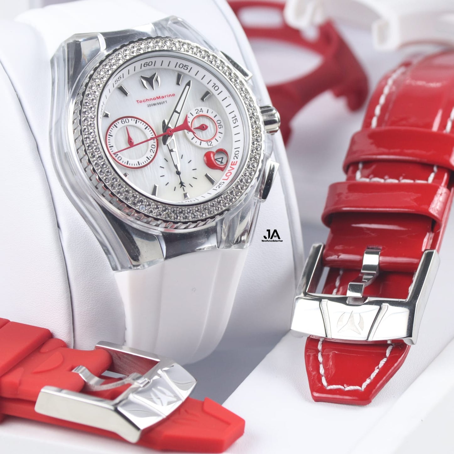 𝐓𝐄𝐂𝐇𝐍𝐎𝐌𝐀𝐑𝐈𝐍𝐄  Women's Cruise Valentine Quartz Chronograph White Dial Watch